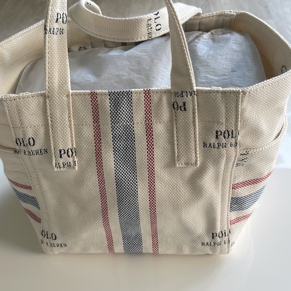 Polo by Ralph Lauren Cream Tote with Red and Blue Stripes - Picture 5 of 7